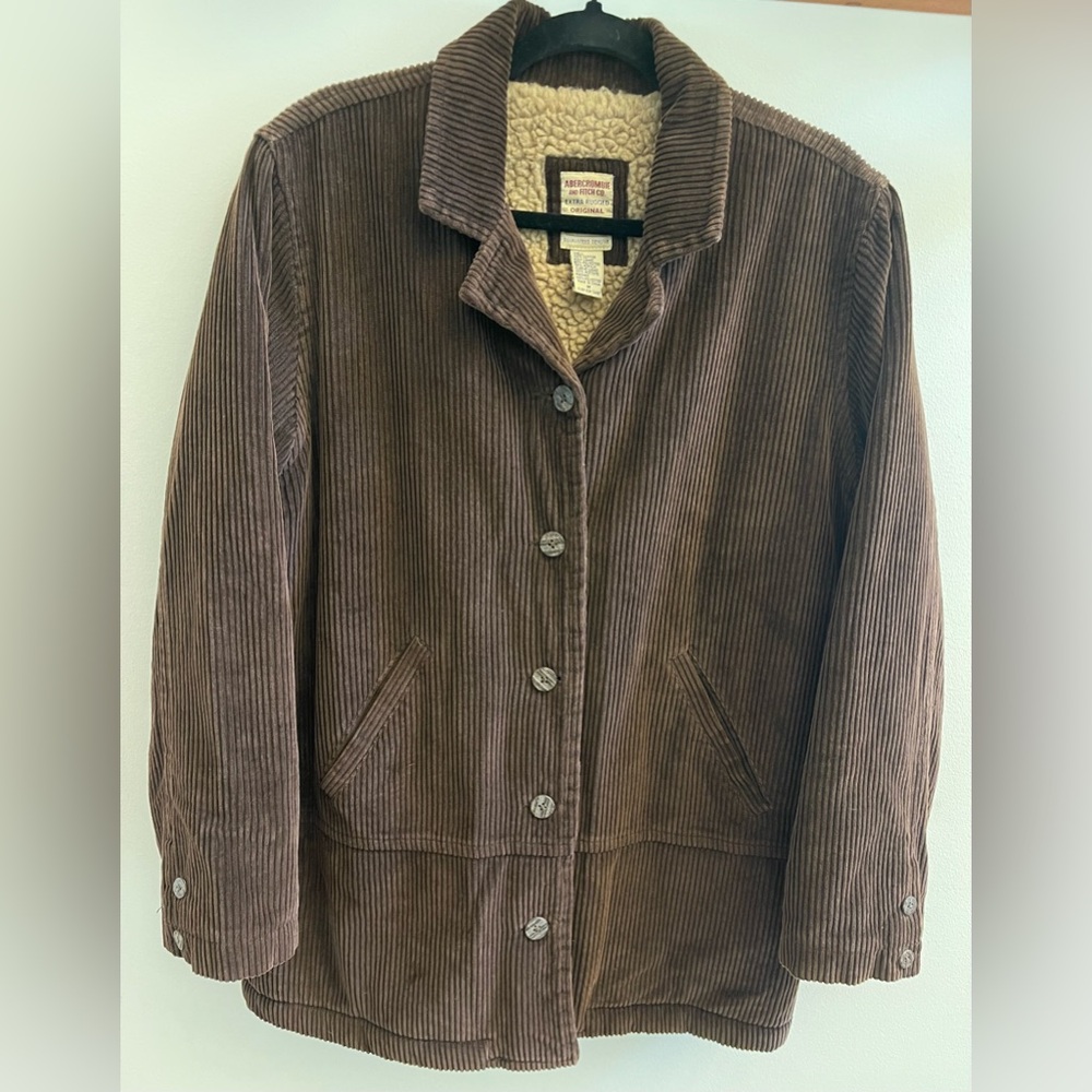 Abercrombie And Fitch Women Jacket Med Brown Corduroy Vintage Button Sherpa